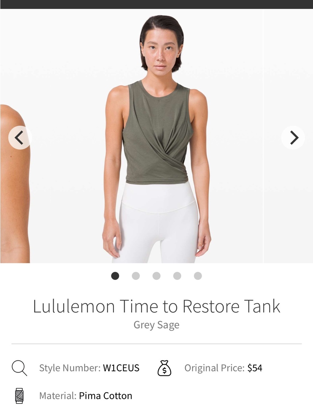LULULEMON Time to Restore Tank - Grey Sage